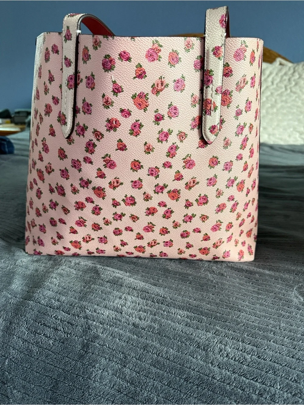Coach Leatherware Pink Floral Large Tote with Gold Logo